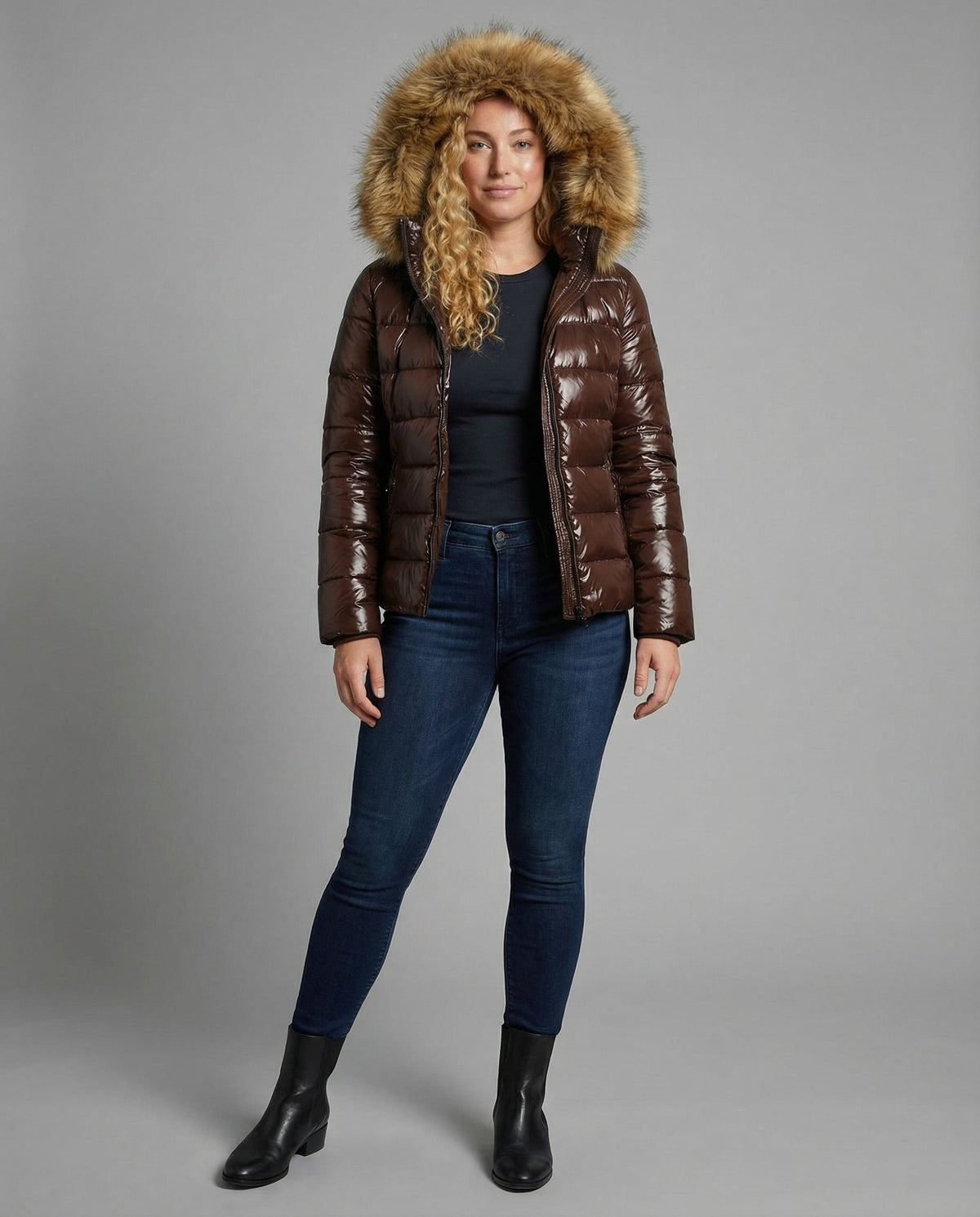 Stalluxe | Damen Steppjacke Kunstfellkragen