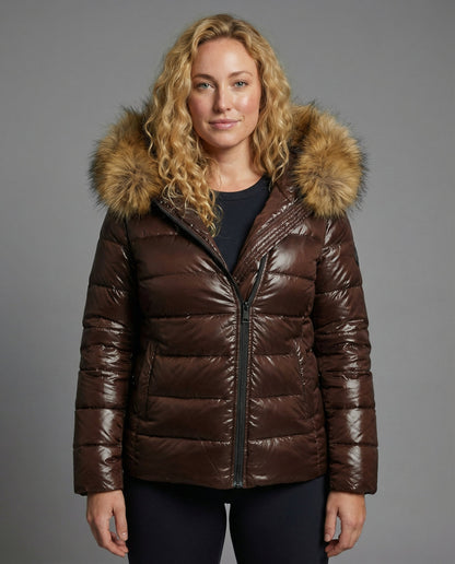 Stalluxe | Damen Steppjacke Kunstfellkragen Braun
