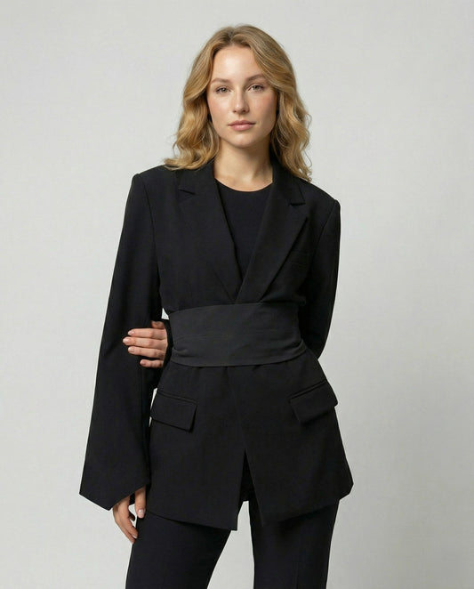 Taillierter Gürtel Blazer Damen Schwarz