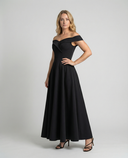 Stalluxe | Elegantes Off-Shoulder Abendkleid Schwarz