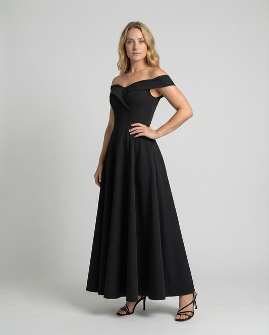 Stalluxe | Elegantes Off-Shoulder Abendkleid Schwarz
