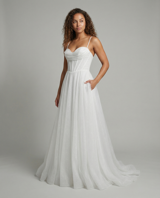 Stalluxe | Glitzer Ballkleid Damen Weiß