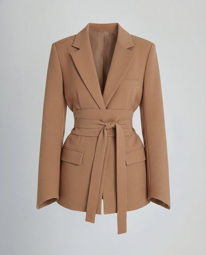 Taillierter Gürtel Blazer Damen Khaki