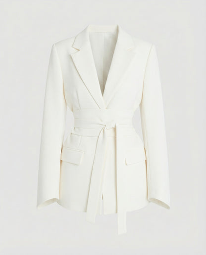 Taillierter Gürtel Blazer Damen Weiß