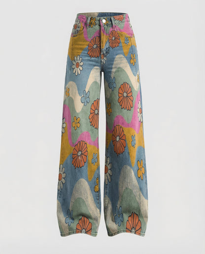 Stalluxe | Floral Weite Damen-Jeans Wellen und Blüte