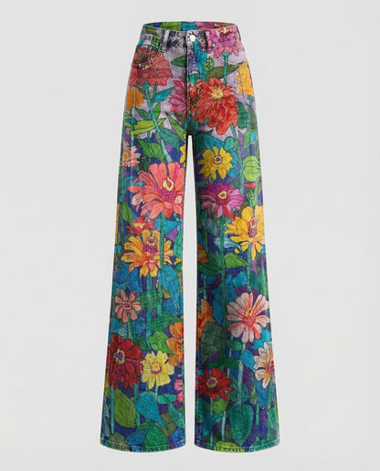 Stalluxe | Floral Weite Damen-Jeans Gänseblümchen