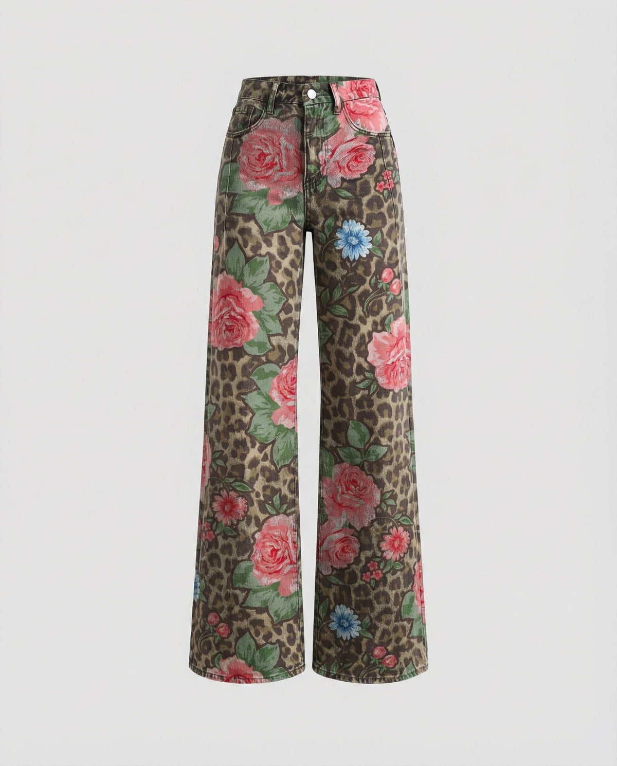Stalluxe | Floral Weite Damen-Jeans Rosa Leopard