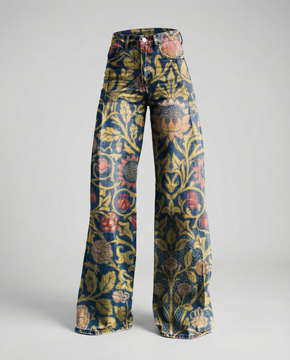Stalluxe | Floral Weite Damen-Jeans Dunkelblau