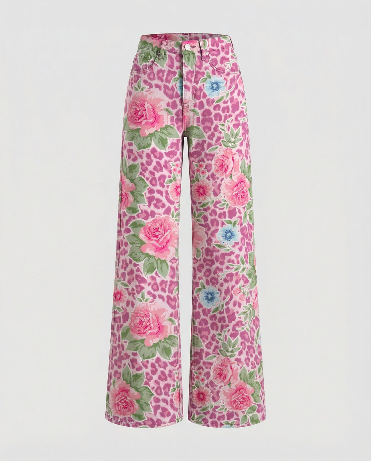 Stalluxe | Floral Weite Damen-Jeans Rosa Blumen
