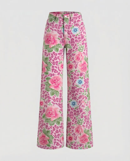 Stalluxe | Floral Weite Damen-Jeans Rosa Blumen