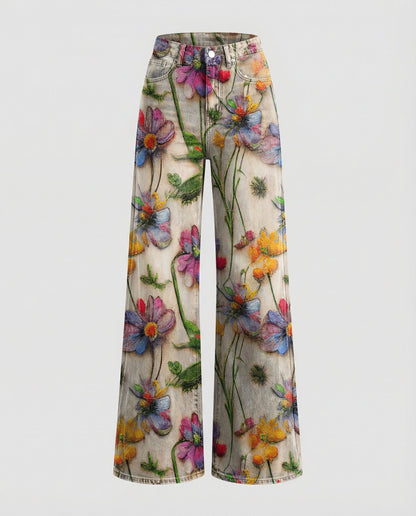 Stalluxe | Floral Weite Damen-Jeans Blumen