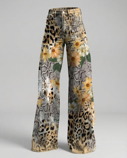 Stalluxe | Floral Weite Damen-Jeans Leopard