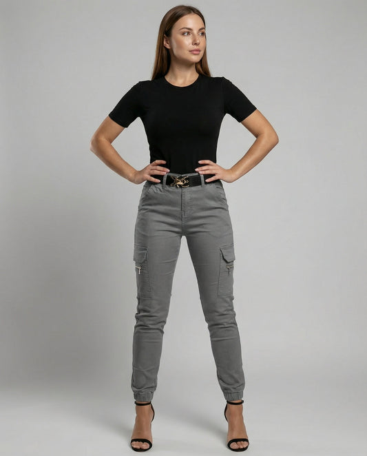 Stalluxe | Damen Cargo-Jeans Komfort Grau