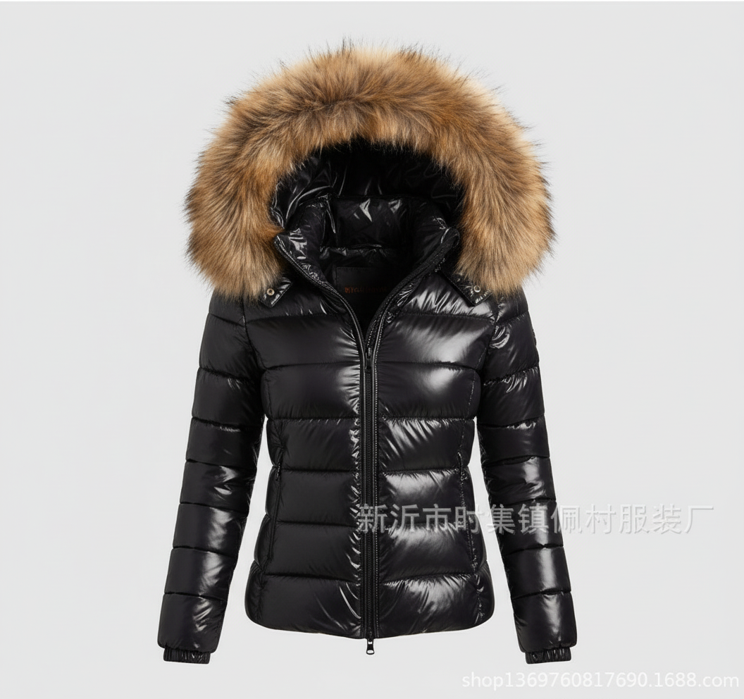 Stalluxe | Damen Steppjacke Kunstfellkragen Schwarz