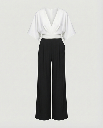Stalluxe | Lässiger Weitbein Overall Damen Weiß Schwarz