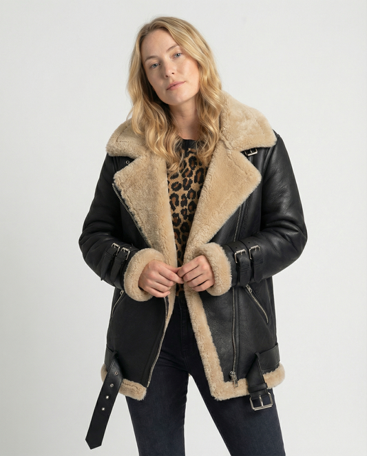 Stalluxe | Gefütterte Warme Bikerjacke Schwarz