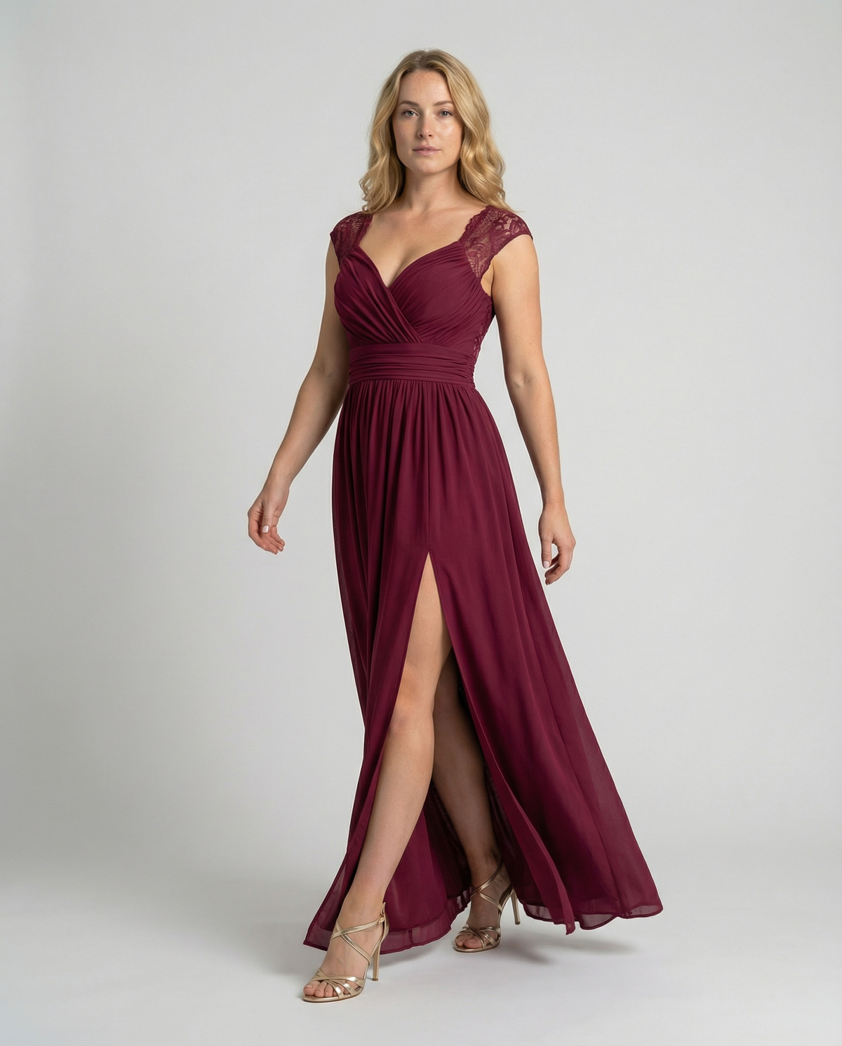 Stalluxe | Abendkleid Damen V-Ausschnitt Weinrot