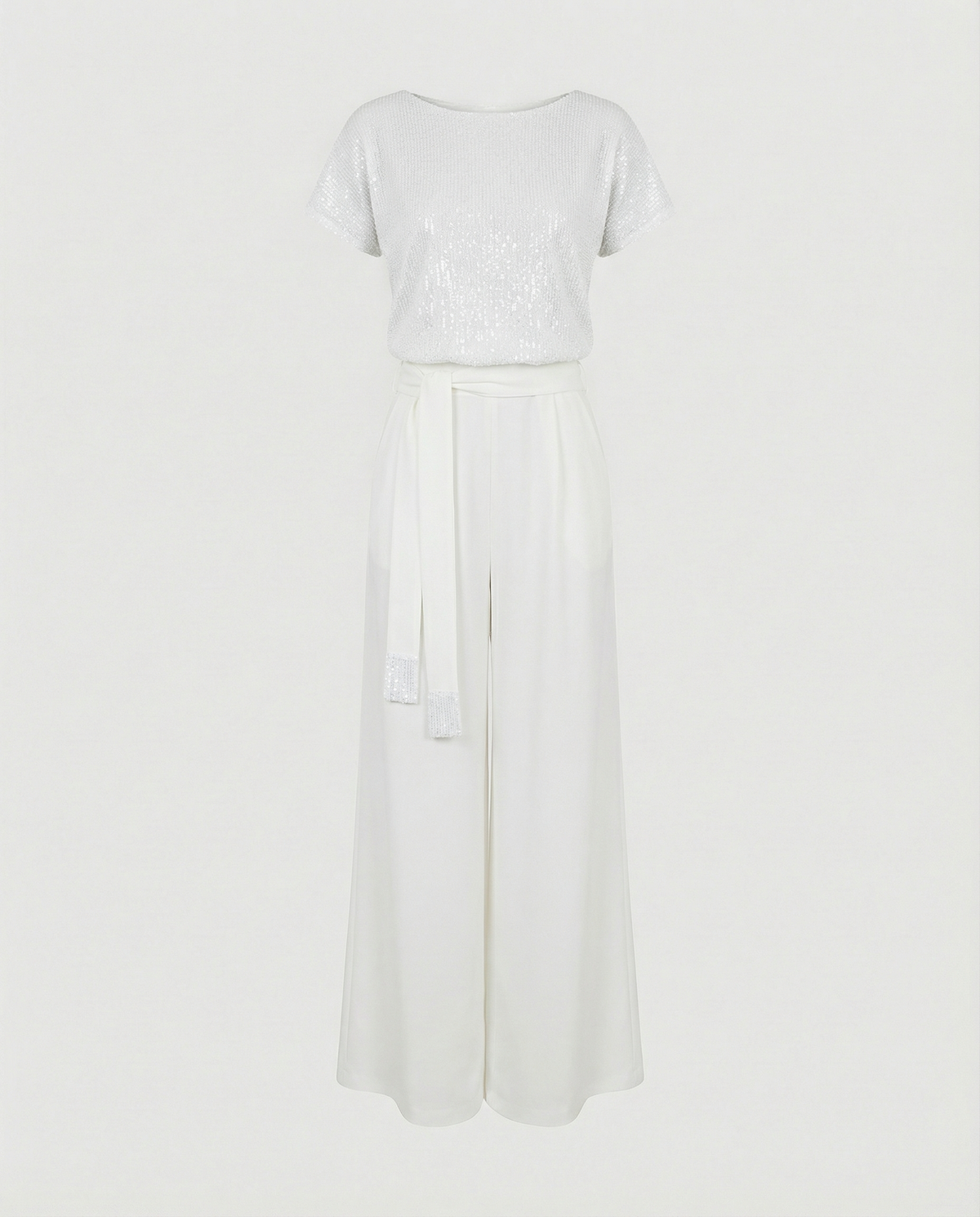 Stalluxe | Glitzer Jumpsuit Damen Elegant Weiß