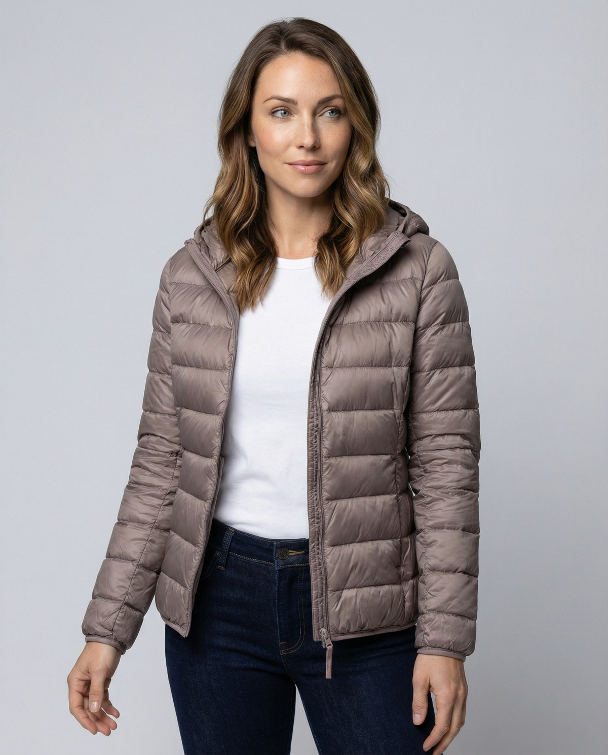 Stalluxe | Ultraleichte Daunenjacke Damen Khaki Kapuze