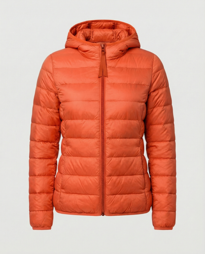 Stalluxe | Ultraleichte Daunenjacke Damen Orange Kapuze