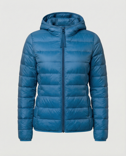 Stalluxe | Ultraleichte Daunenjacke Damen Blauer See Kapuze