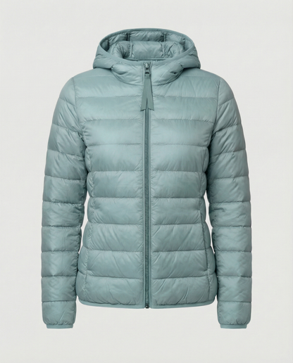 Stalluxe | Ultraleichte Daunenjacke Damen Puderblau Kapuze
