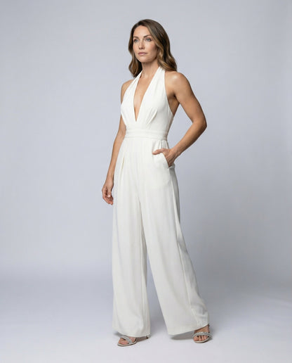 Stalluxe | Eleganter Damen Lang-Jumpsuit Weiß