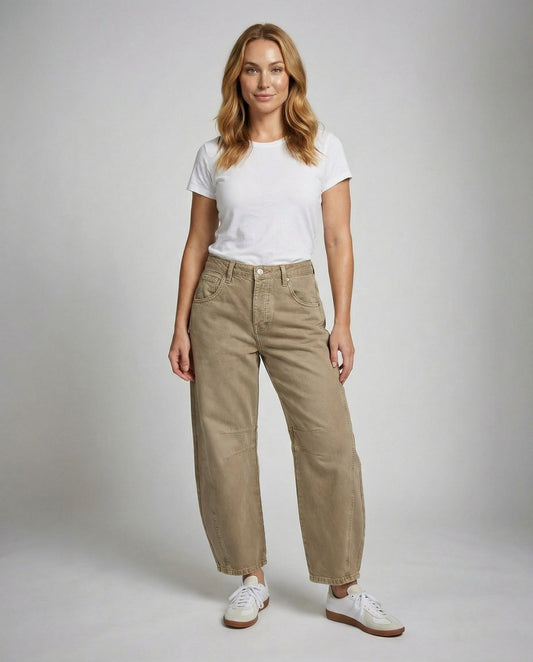 Stalluxe | Bequeme Wide Leg Jeans Damen Beige