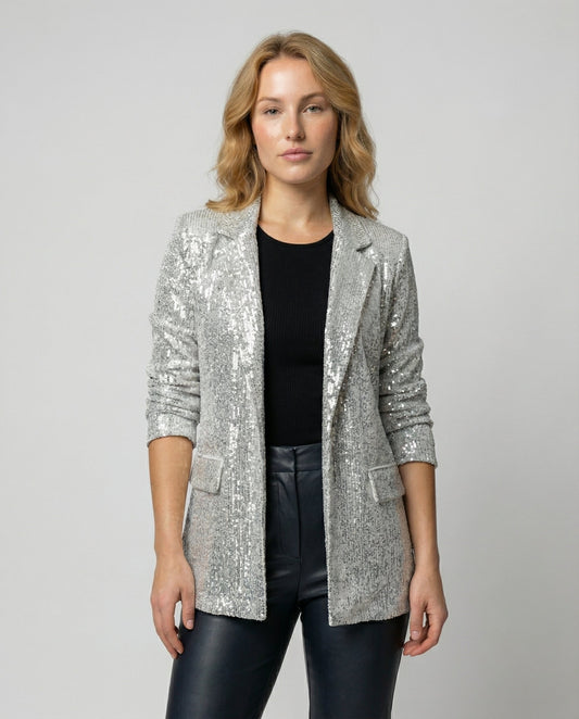 Eleganter Pailletten Blazer Damen Silber